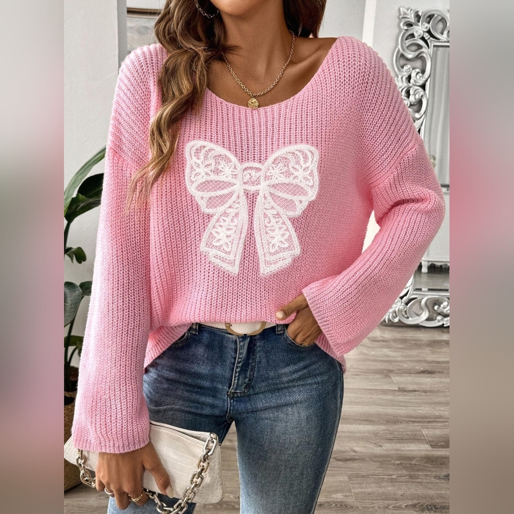 Pink Bow Knit Sweater